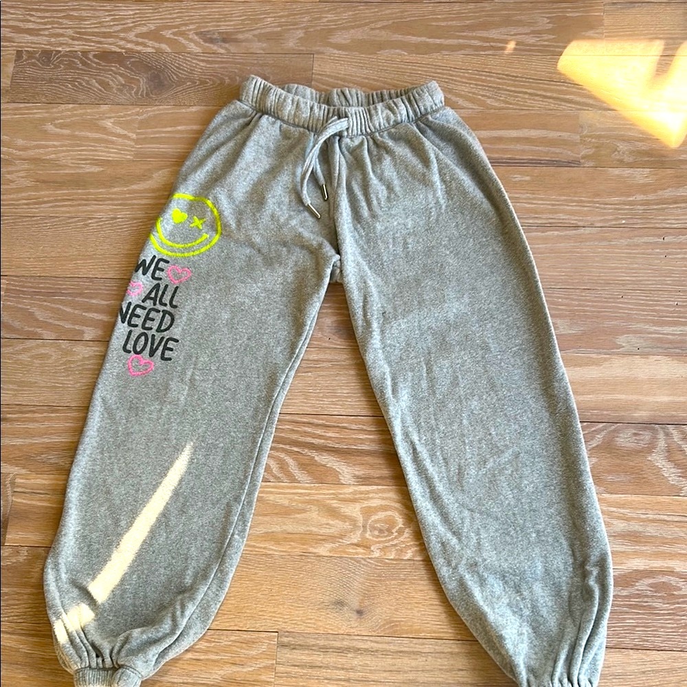 Kids Gray Flowers By Zoe Sweatpants with Heart & Smile Graphic